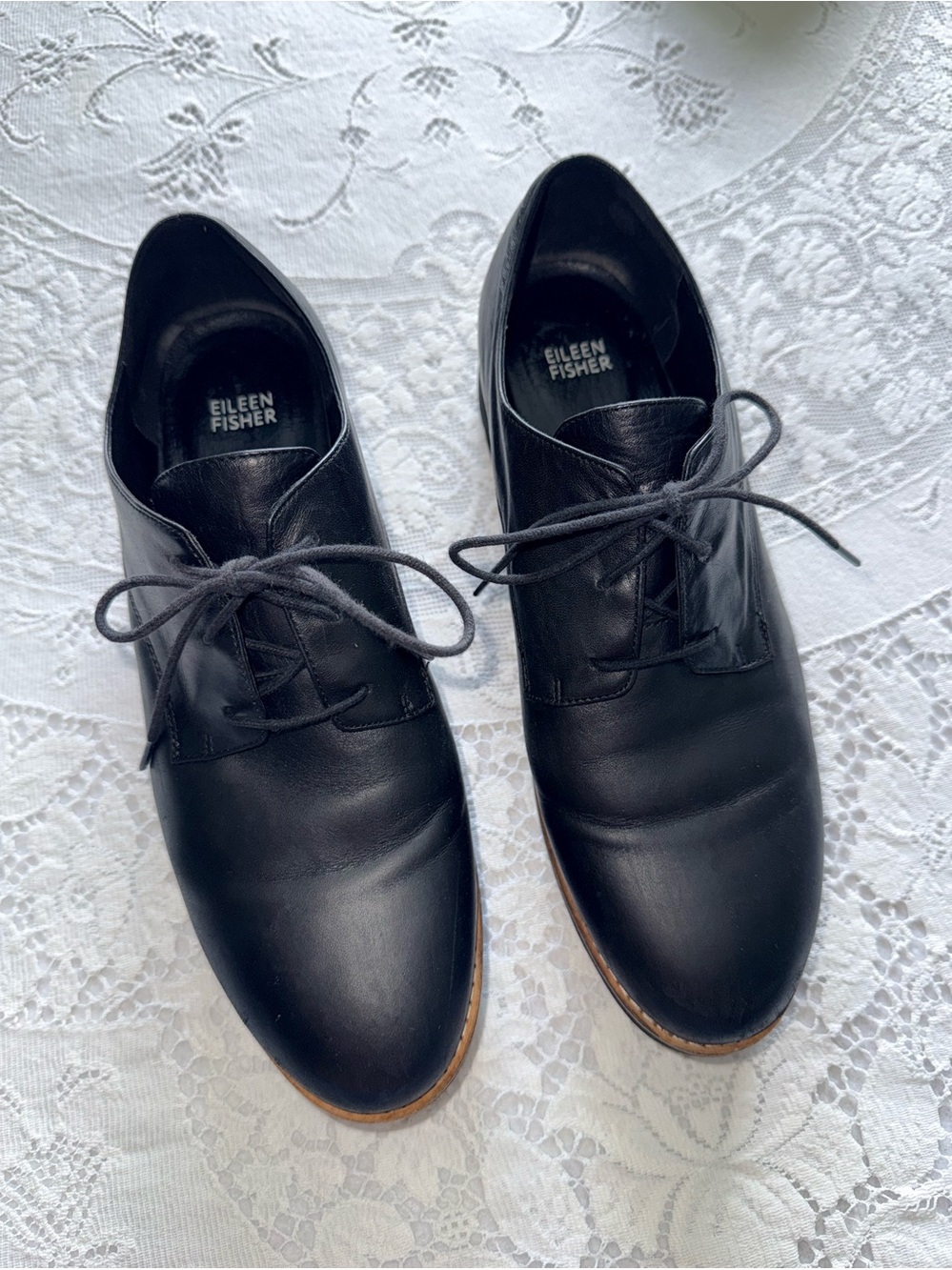 Eileen Fisher Black Leather Eddy Platform Oxford Derby Shoes Women Size 11